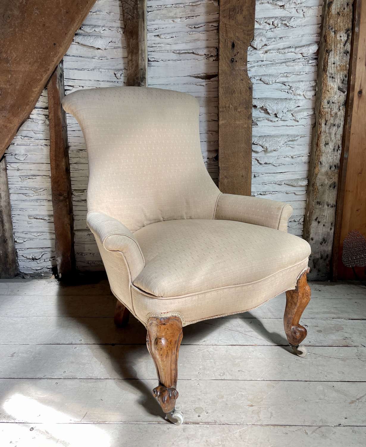 Antique French Scroll Back Armchair