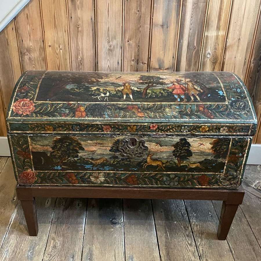 An 18th Century Continental Painted Dome Top Trunk