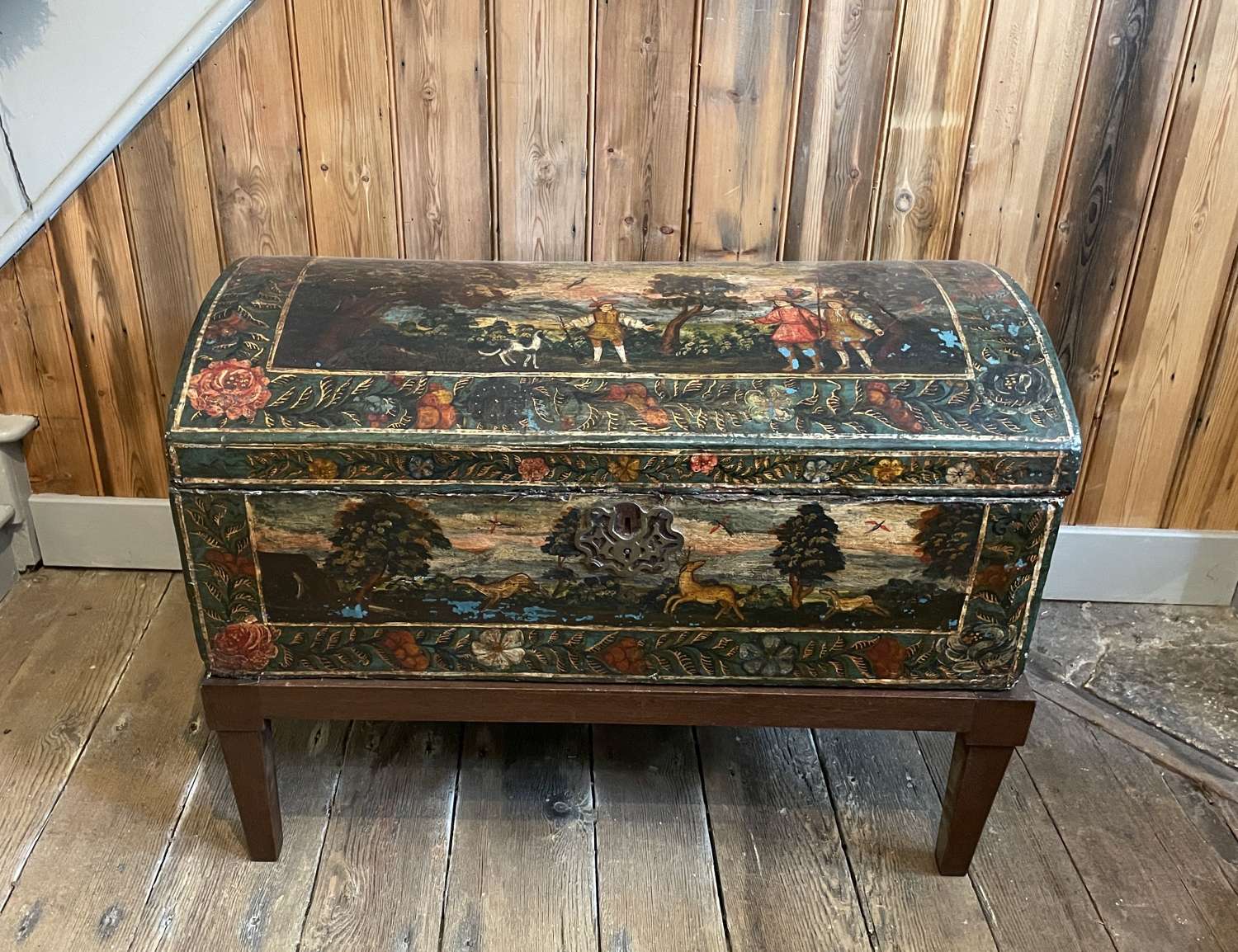 An 18th Century Continental Painted Dome Top Trunk