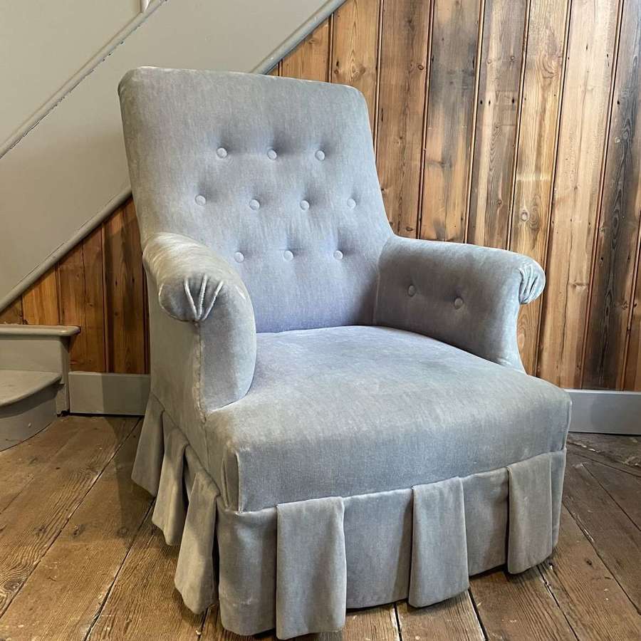 Antique French Button Back Armchair