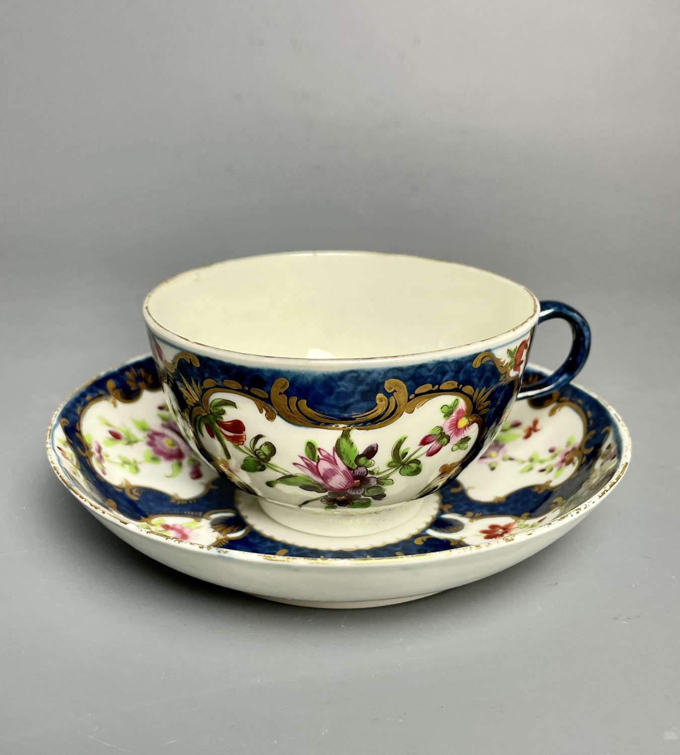 First Period Worcester Blue Scale Cup & Saucer
