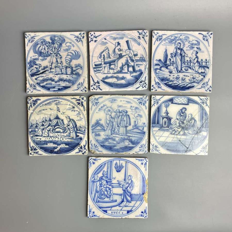 Seven 18th Century Delft Biblical Tiles
