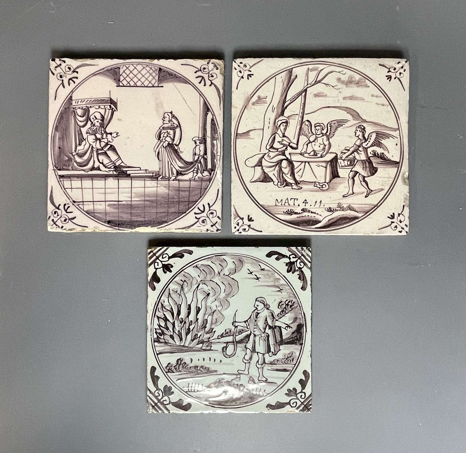 Three 18th Century Manganese Delft Tiles