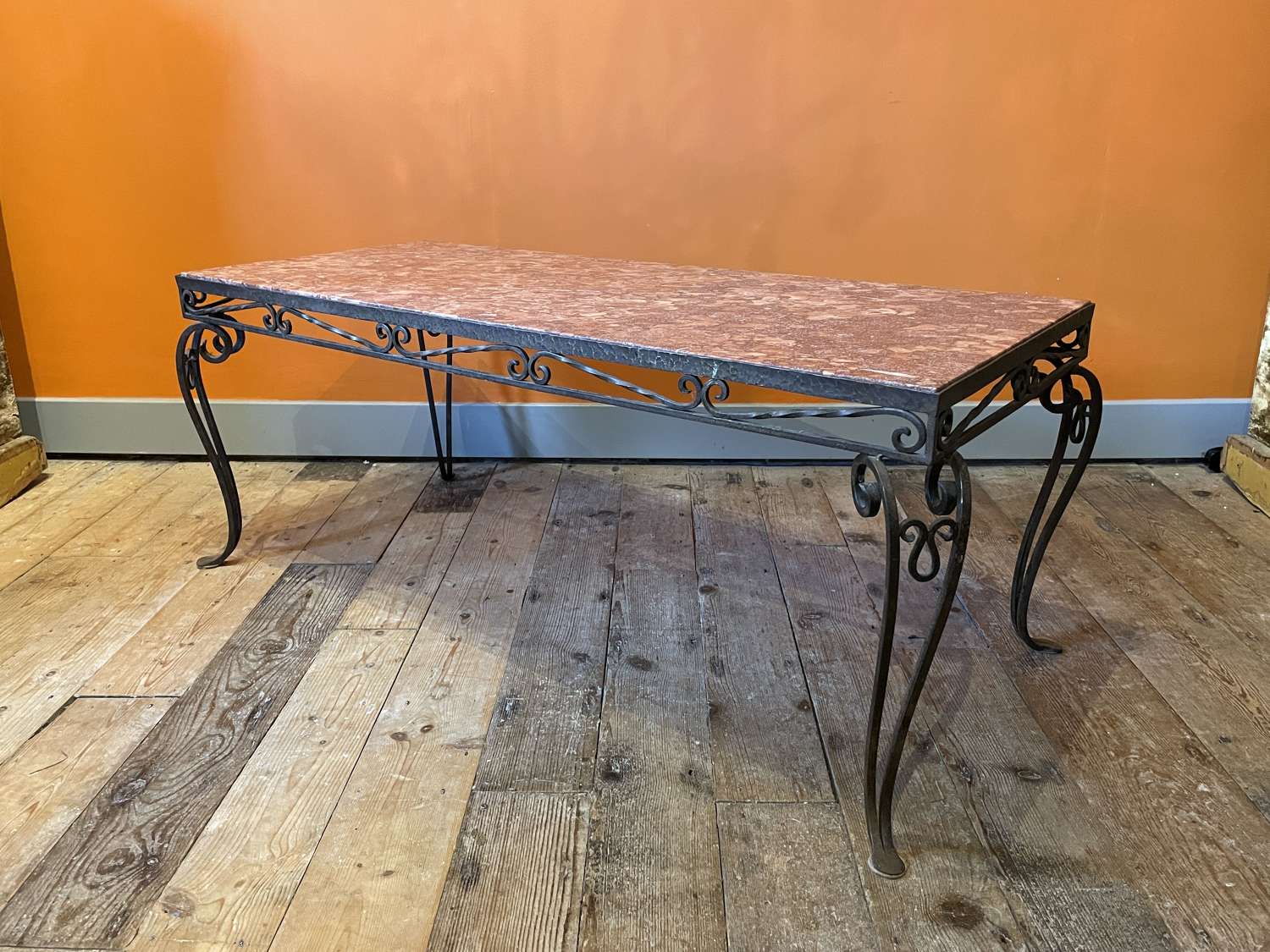 French 1940's Wrought Iron Coffee Table with Marble Top