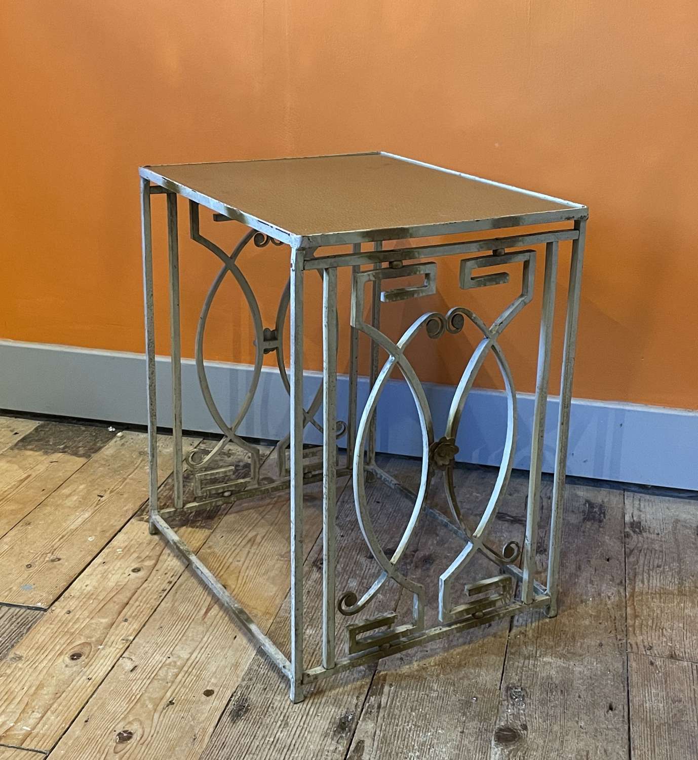 French Wrought Iron & Glass Side Table