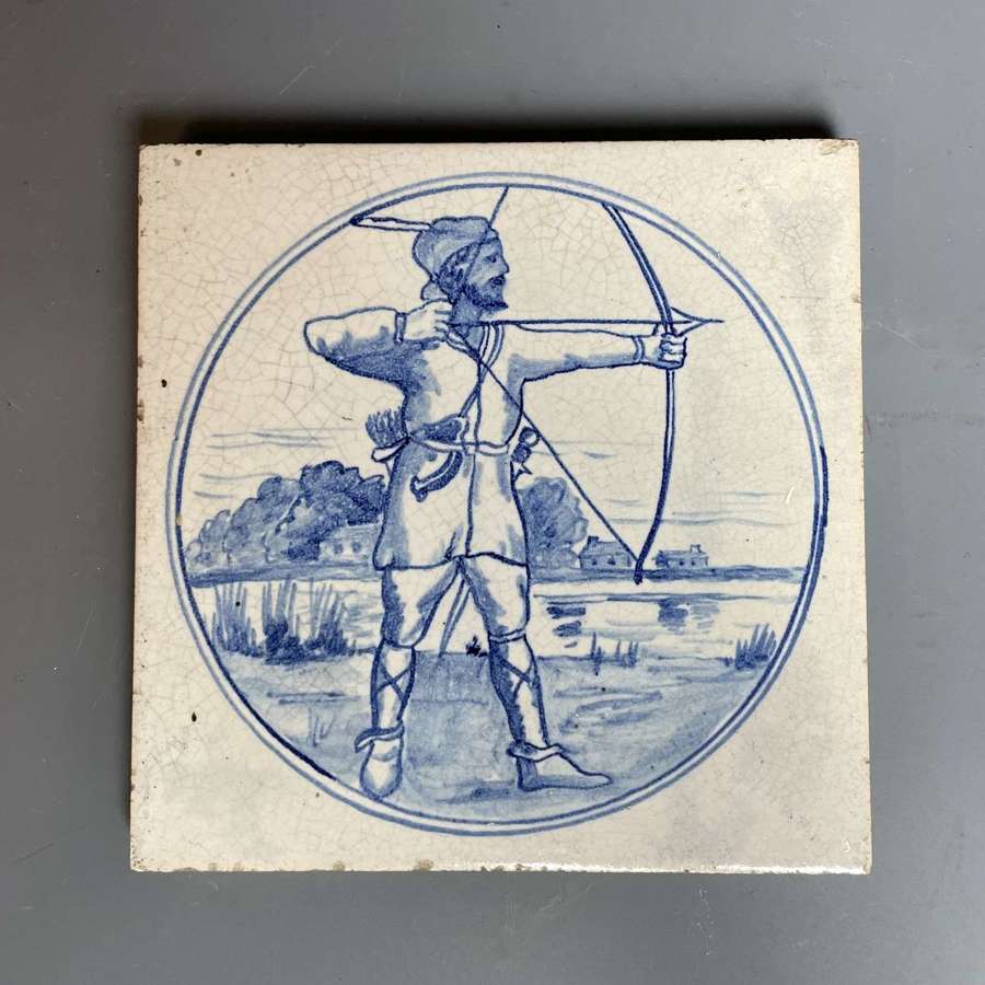Victorian Blue & White Tile of an Archer