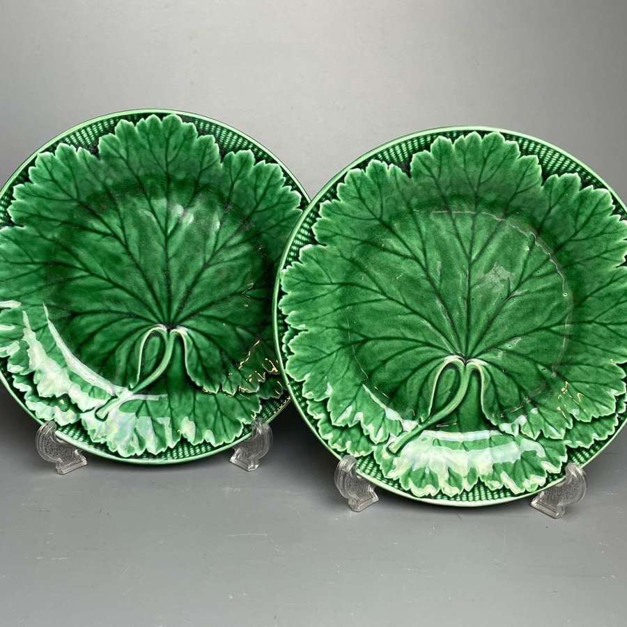 Pair of Wedgwood Green Majolica Glazed Cabbageware Plates