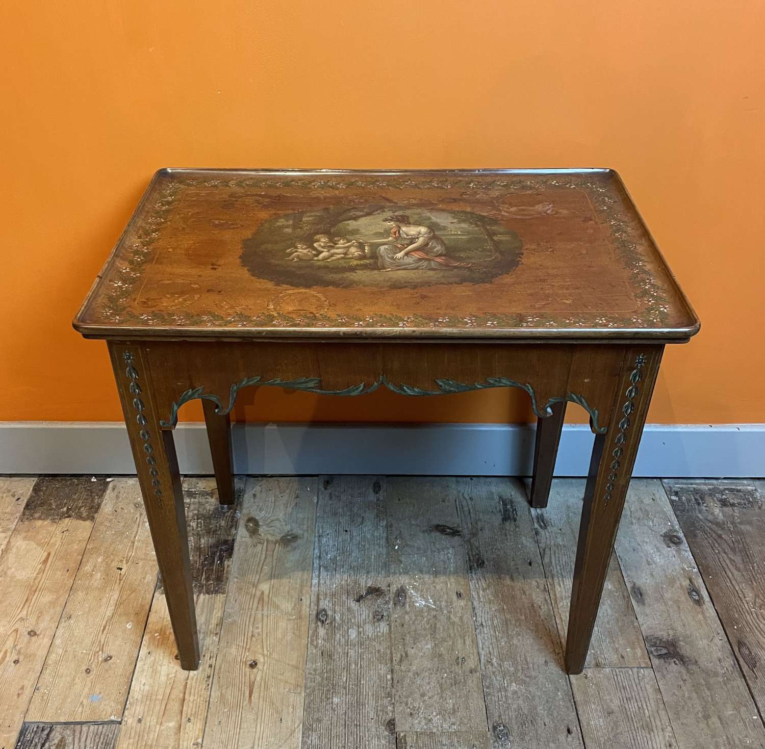 Georgian Silver Table Painted with a Neo-Classical Scene