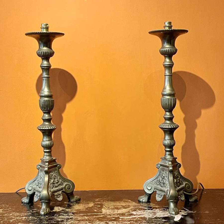 Pair of Brass Table Lamps in 17th Century Florentine Style