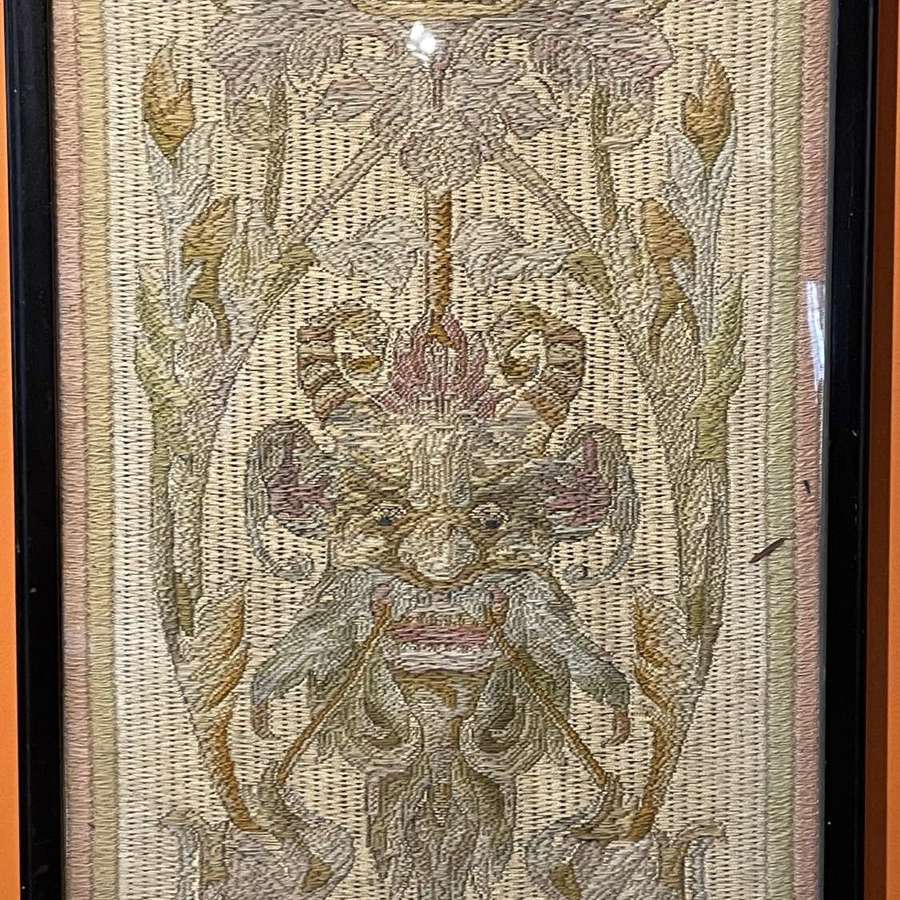 19th Century Long Needlework Panel of Grotesques