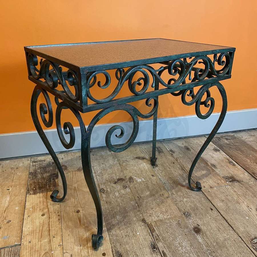 Vintage French Wrought Iron & Glass Low Occasional Table