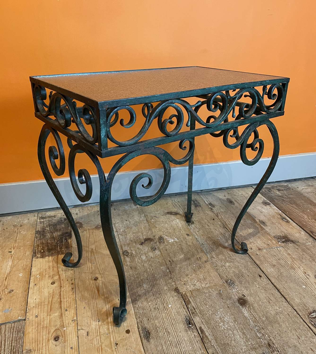 Vintage French Wrought Iron & Glass Low Occasional Table