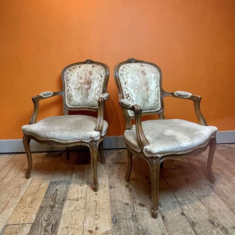 Pair of Vintage French Louis XV Revival Fauteuils