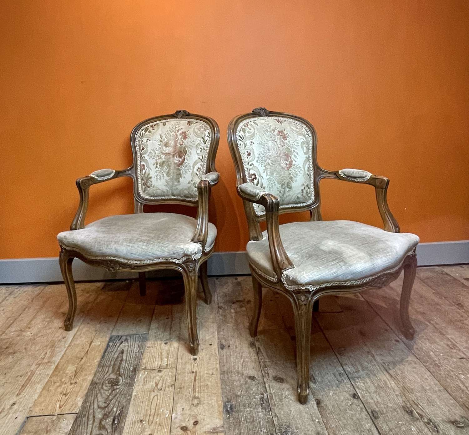 Pair of Vintage French Louis XV Revival Fauteuils