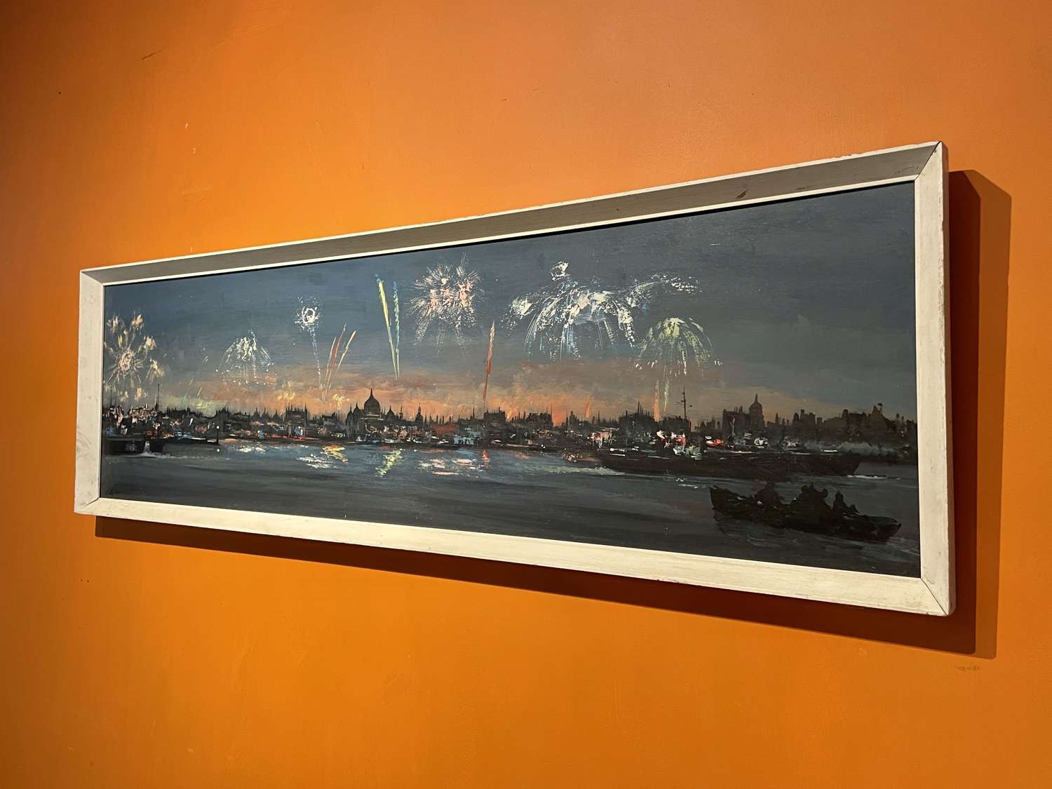 Leonard Kingswood, Panorama of Fireworks over The Thames, Oil on Board