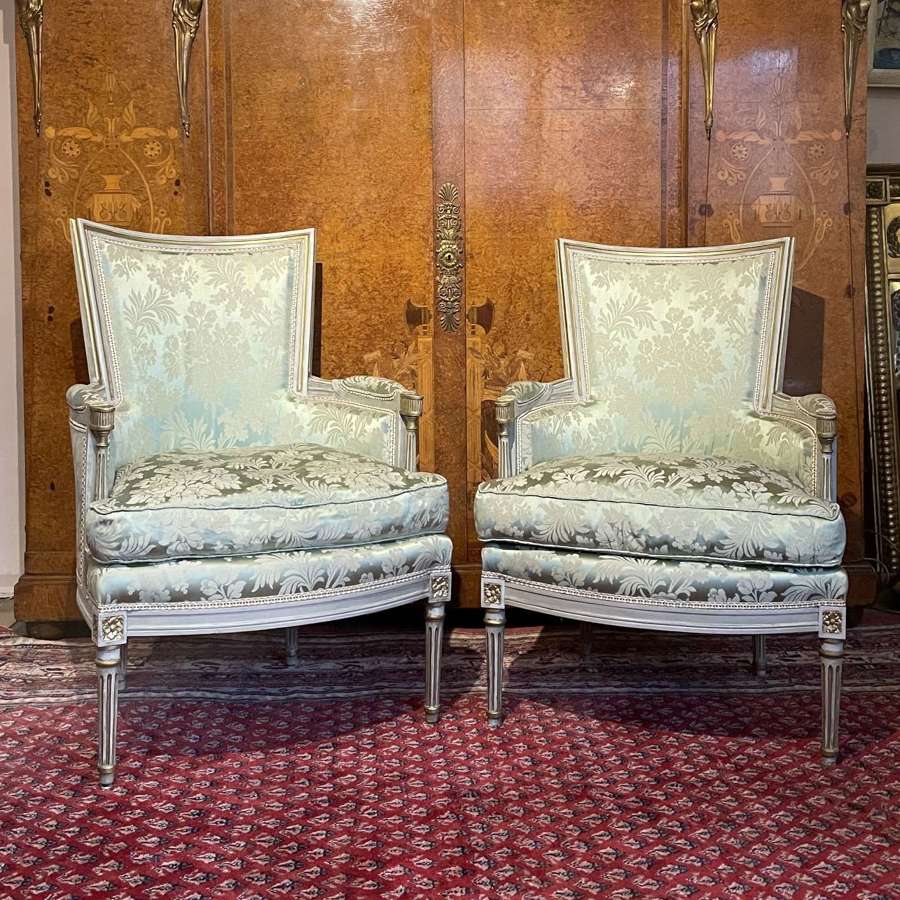 Pair of Painted French Louis XVI Revival Fauteuils