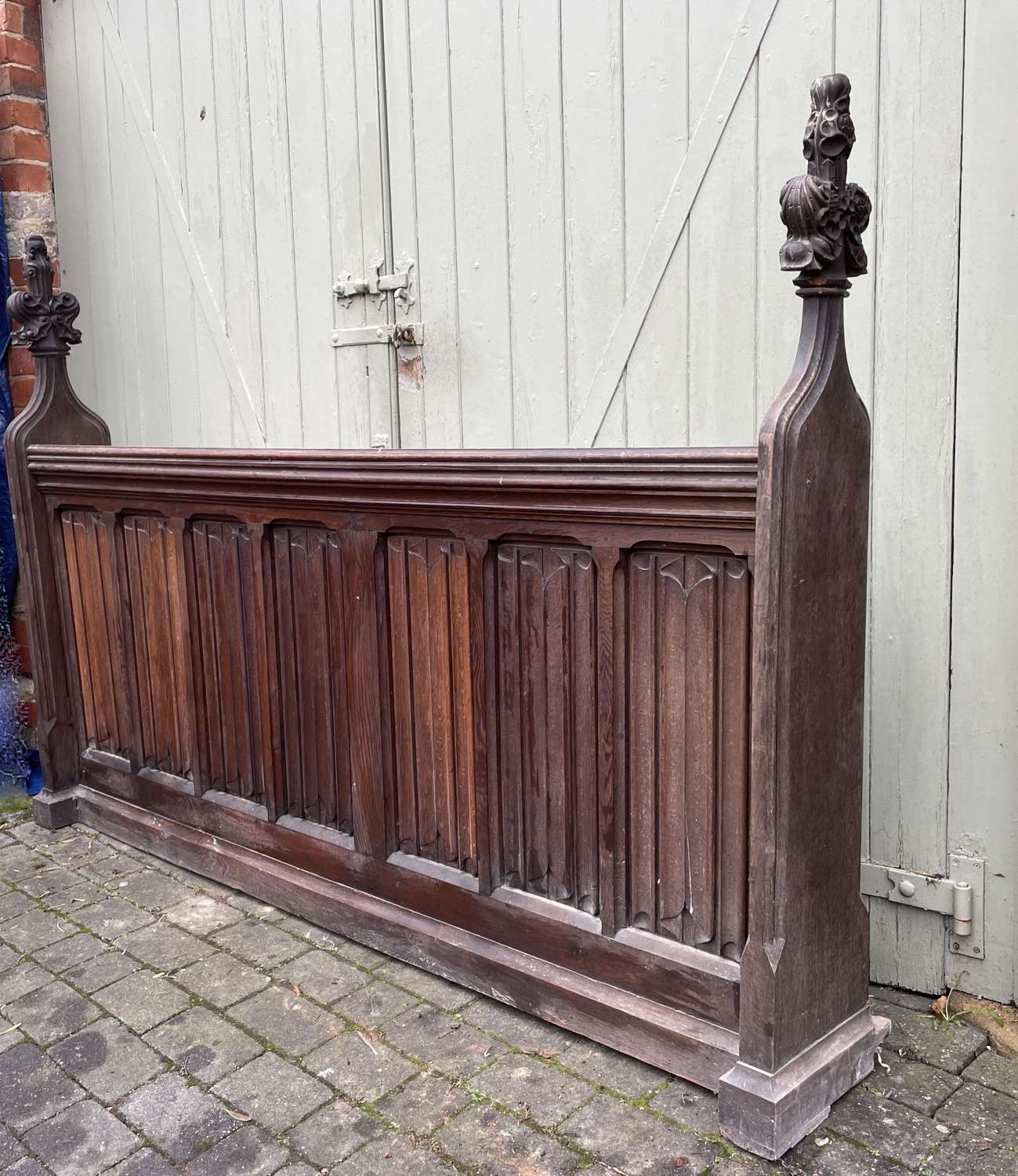 Victorian Gothic Carved Oak Church Pew Front Panel