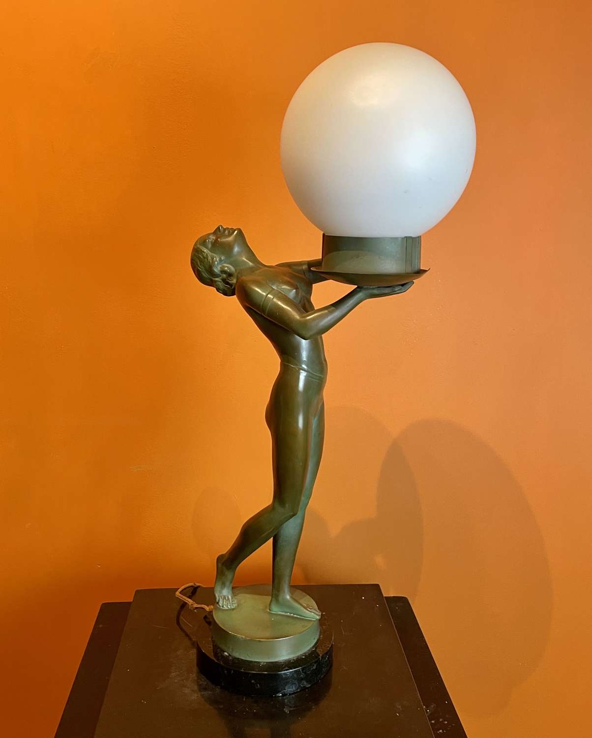 Art Deco Patinated Bronze Figural Lamp