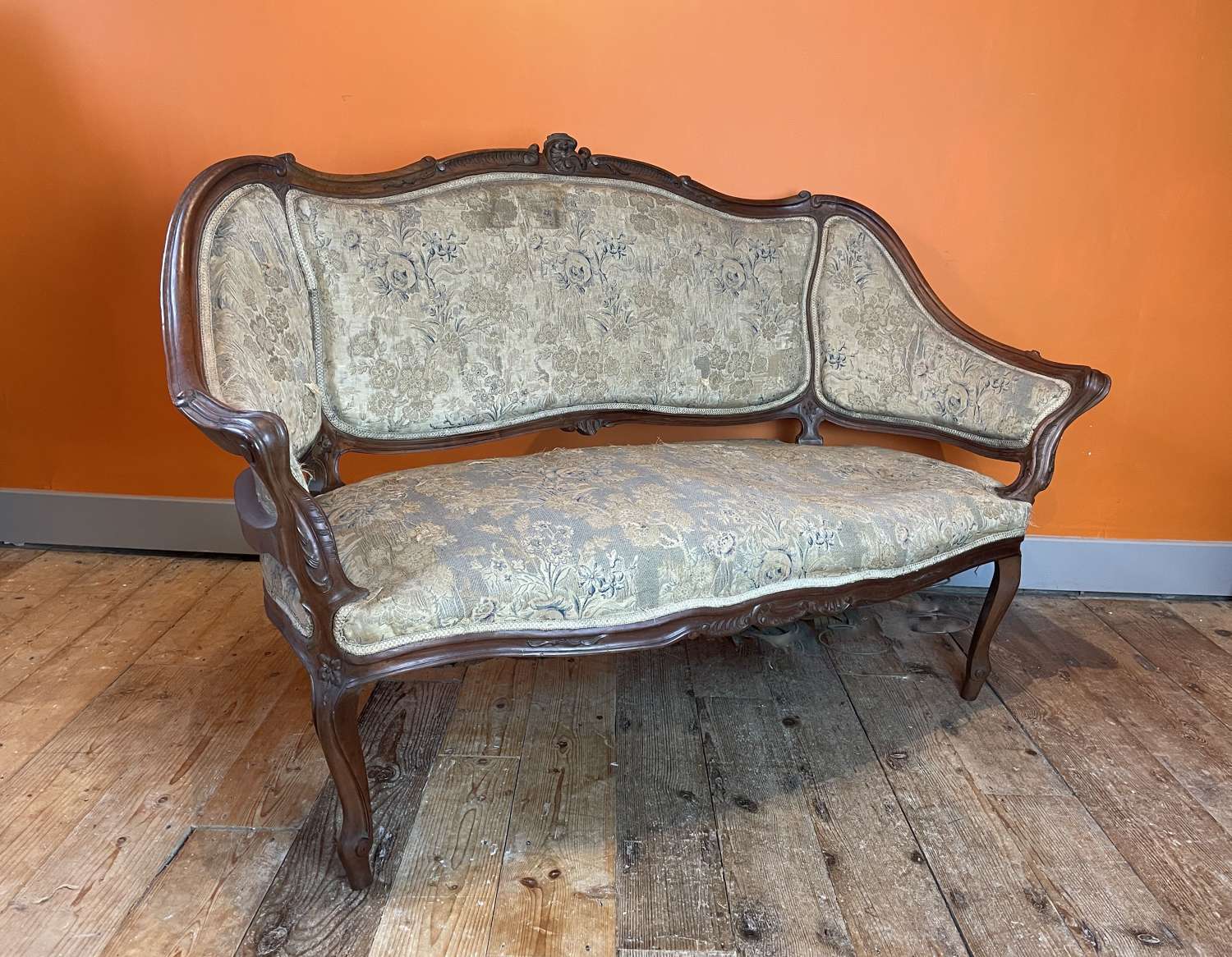 19th Century French Louis XV Style Walnut Canape Sofa for Recovering