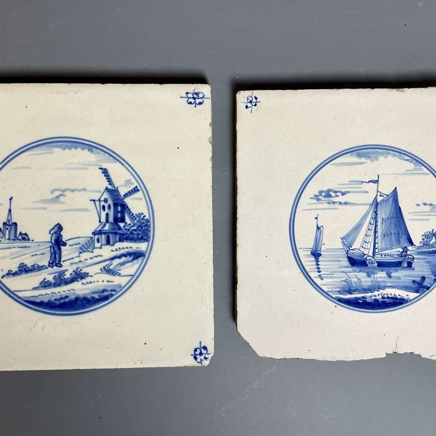 A Pair of 19th Century Delft Blue & White Tiles