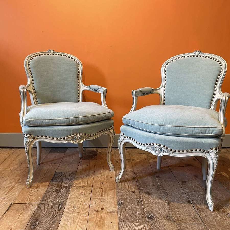 Pair of Painted French Fauteuils in Louis XV Style