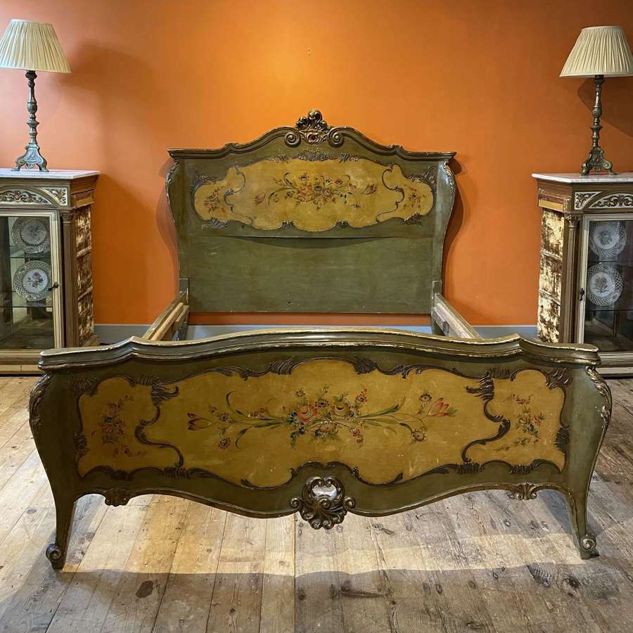 Antique Italian Floral Painted King Size Bed