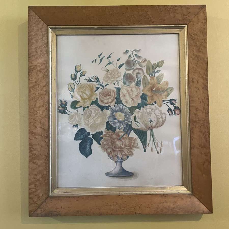 19th Century Botanical Watercolour with Burr Maple Frame