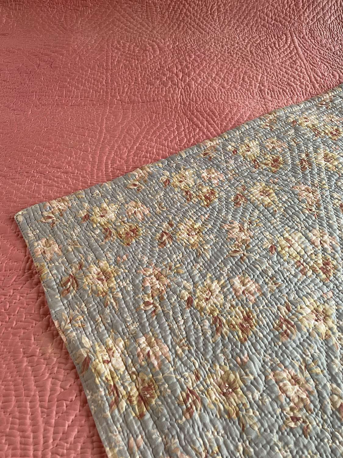 Antique Welsh Blue Floral Broadcloth Quilt