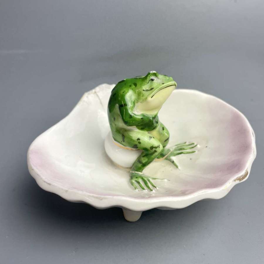 Continental Novelty Porcelain Dish with a Toad Seated on a Chamber Pot