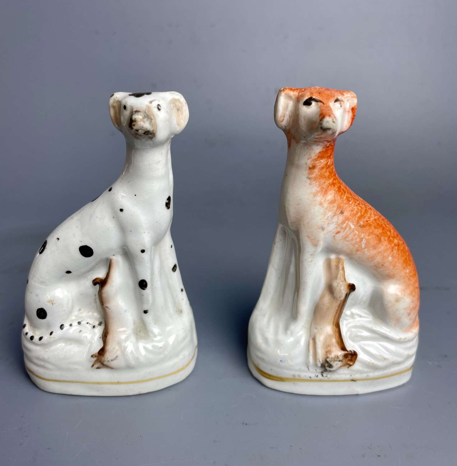 Two Victorian Miniature Staffordshire Dogs with Game