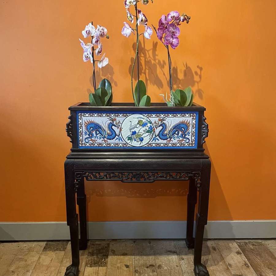 French Chinoiserie Jardiniere inset with Tile Panels by Radot Paris