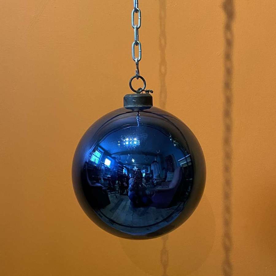 Antique German Deep Blue Mercury Glass Witches Ball Kugel