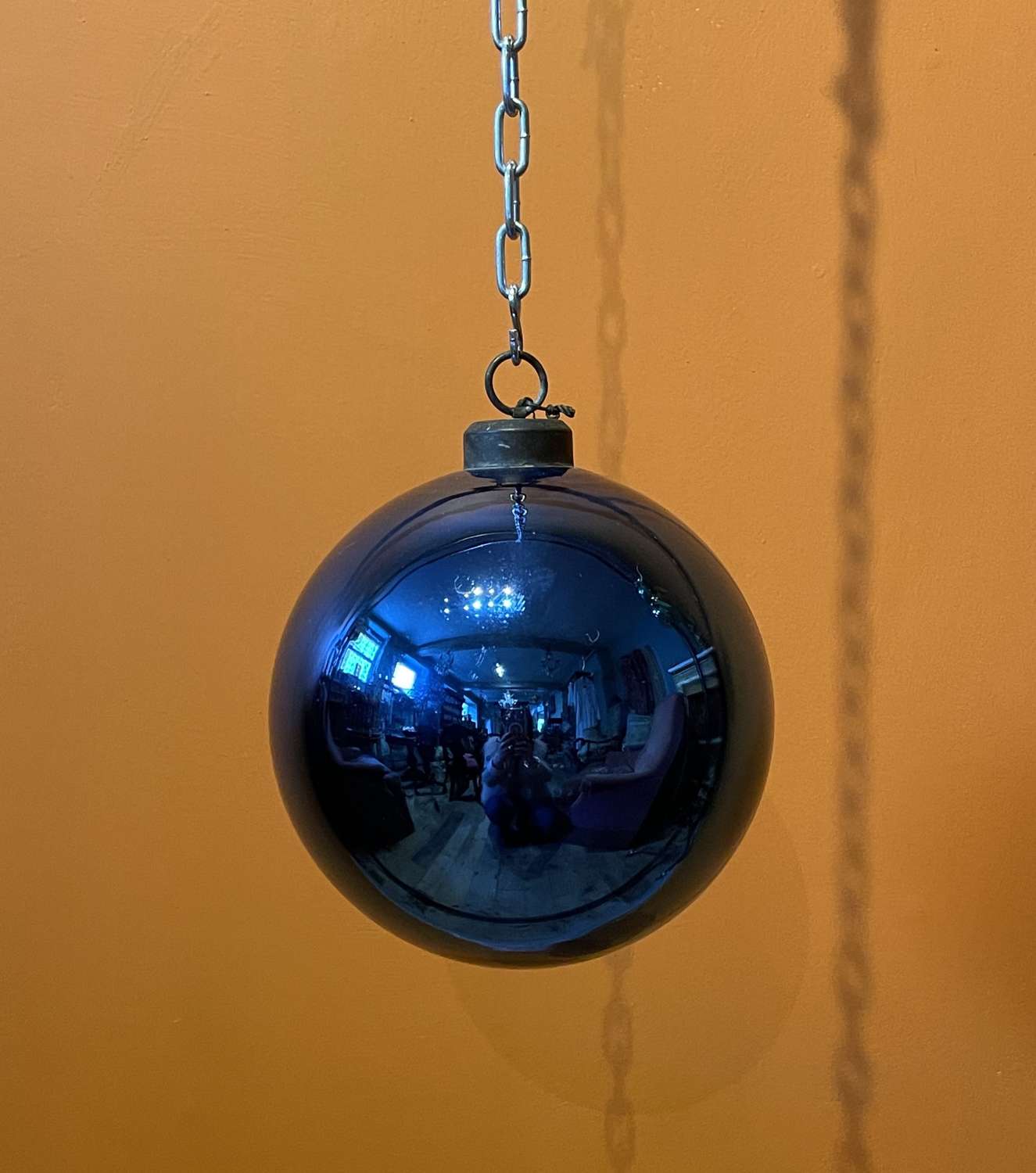 Antique German Deep Blue Mercury Glass Witches Ball Kugel
