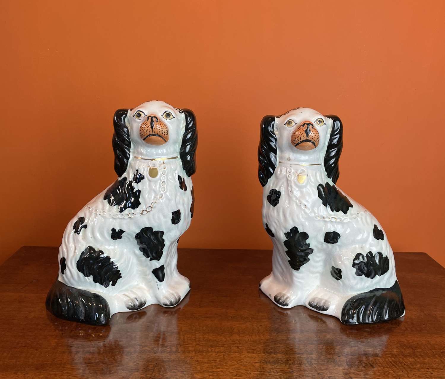 Pair of Victorian Staffordshire Pottery 'Disraeli' Dogs