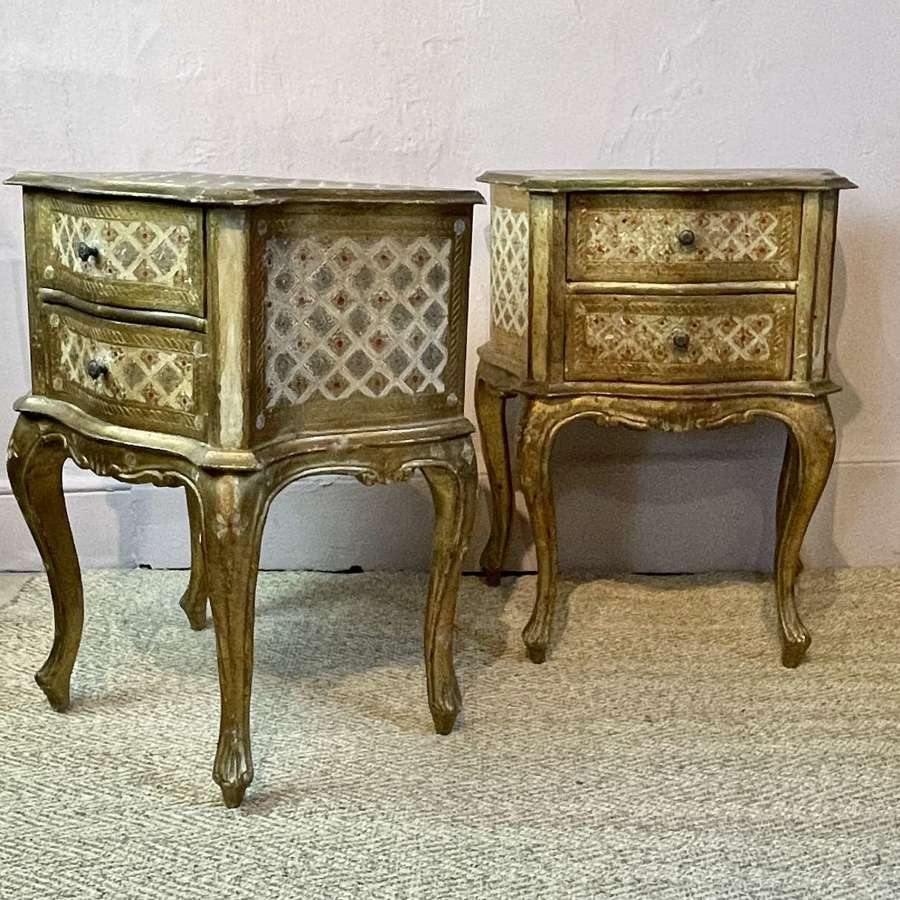 Pair of Vintage Venetian Gilt Bombe Shaped Bedside Chests