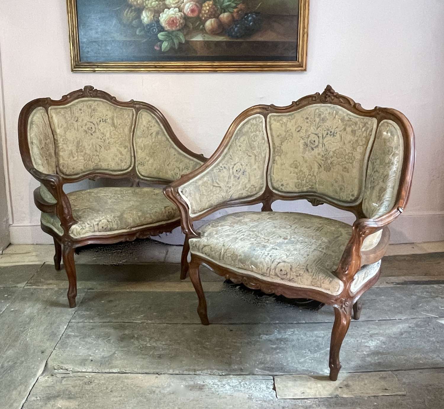 Pair of French Louis XV Revival Armchairs for Upholstery