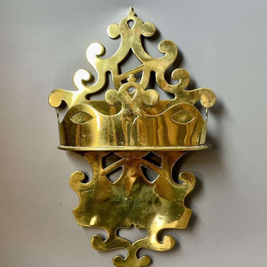 Victorian Welsh Folk Art Brass Wall Pocket