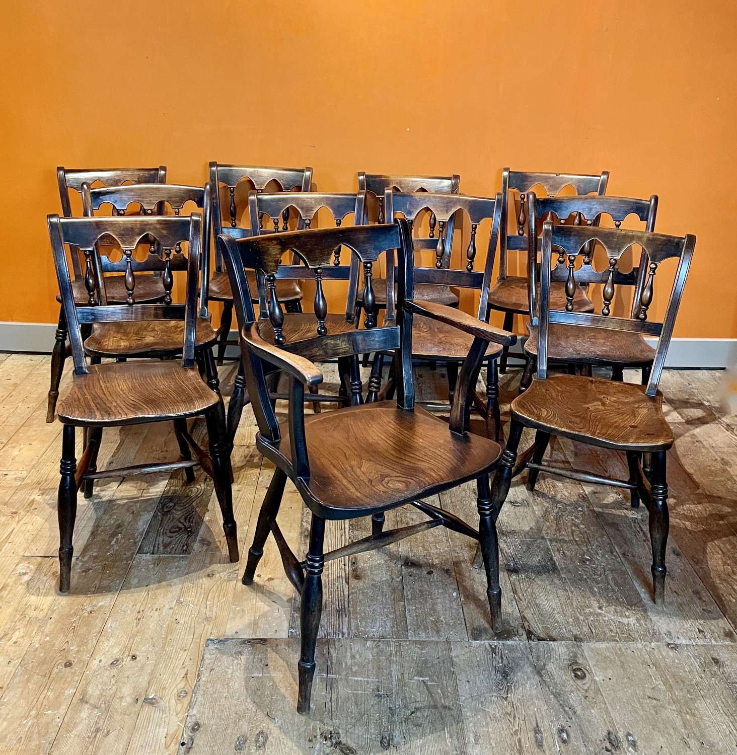 Set of Eleven mid 19th Century West Country Kitchen Chairs