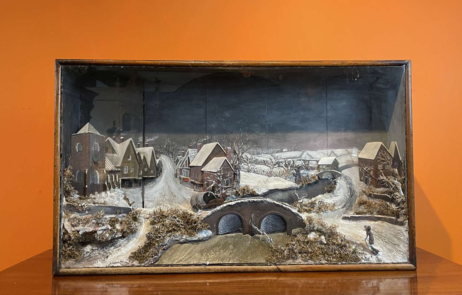 Folk Art Diorama of an Eastern European Townscape in the Snow