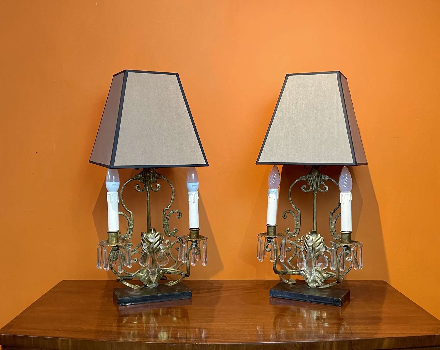 Pair of Gilt Metal & Cut Glass Table Lamps