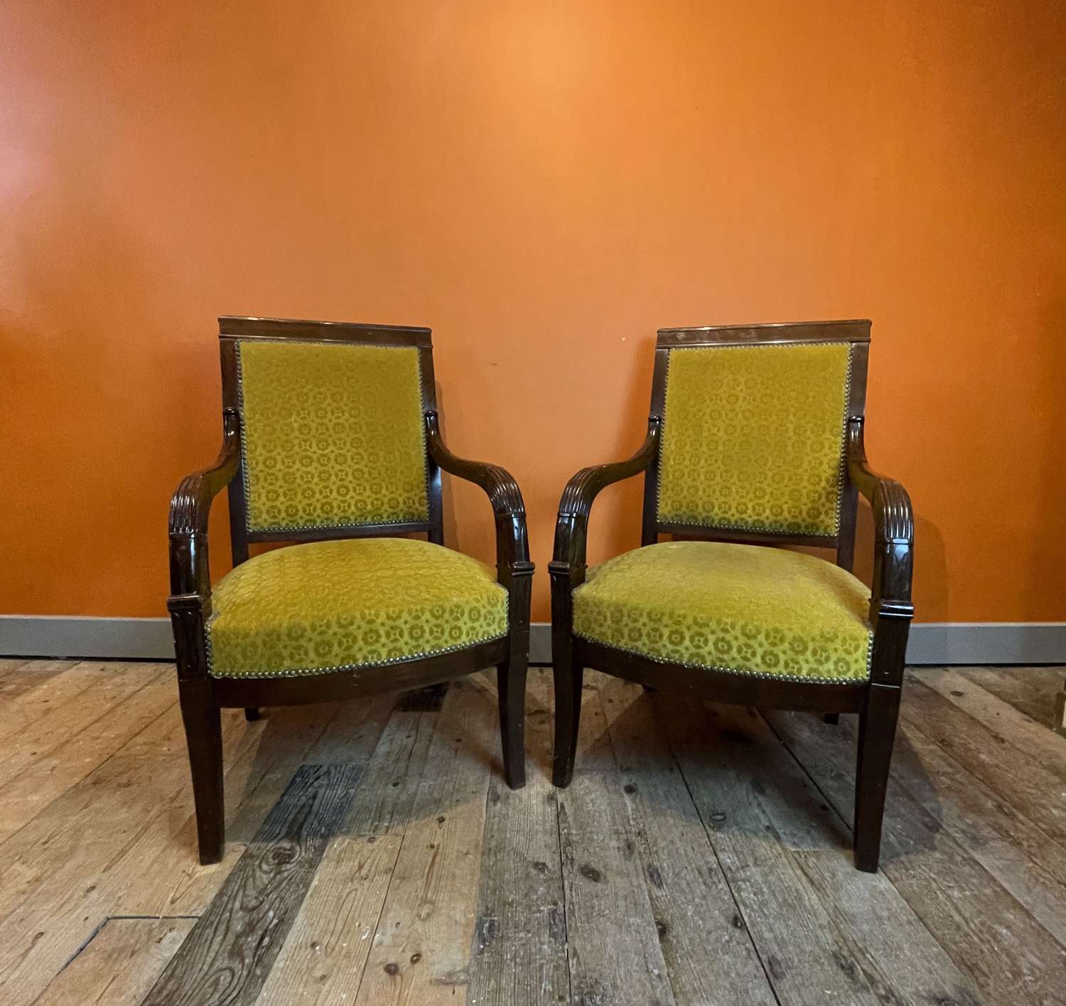 Pair of Vintage French Charles X Style Mahogany Armchairs