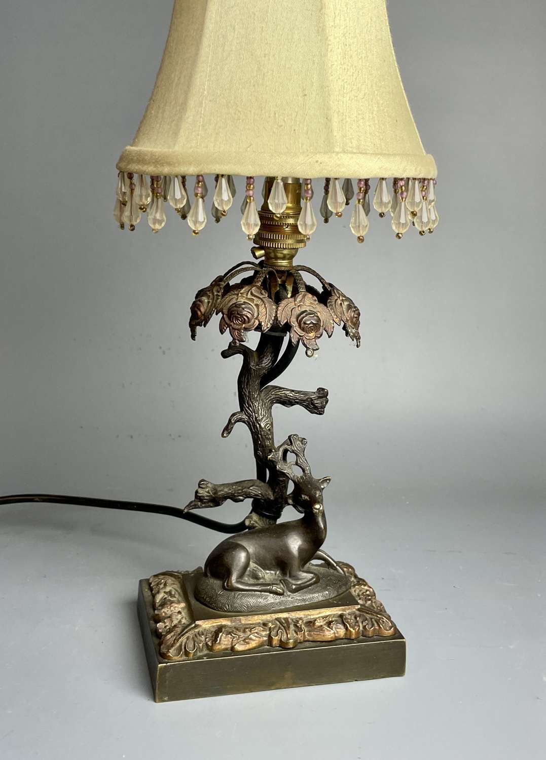 Small French Bronze Table Lamp with a Deer
