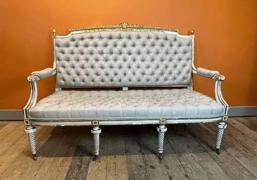Antique French Louis XVI Revival Button Back Sofa