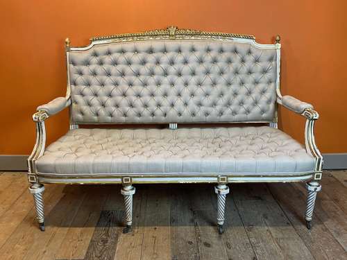 Antique French Louis XVI Revival Button Back Sofa
