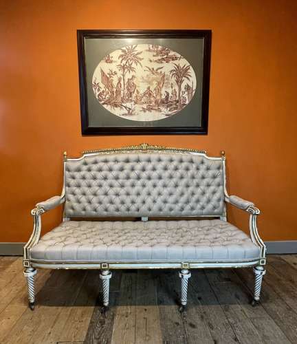 Antique French Louis XVI Revival Button Back Sofa