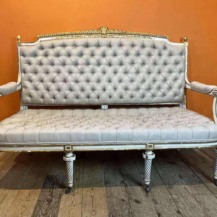 Antique French Louis XVI StyleSofa With Button Upholstered Back & Seat