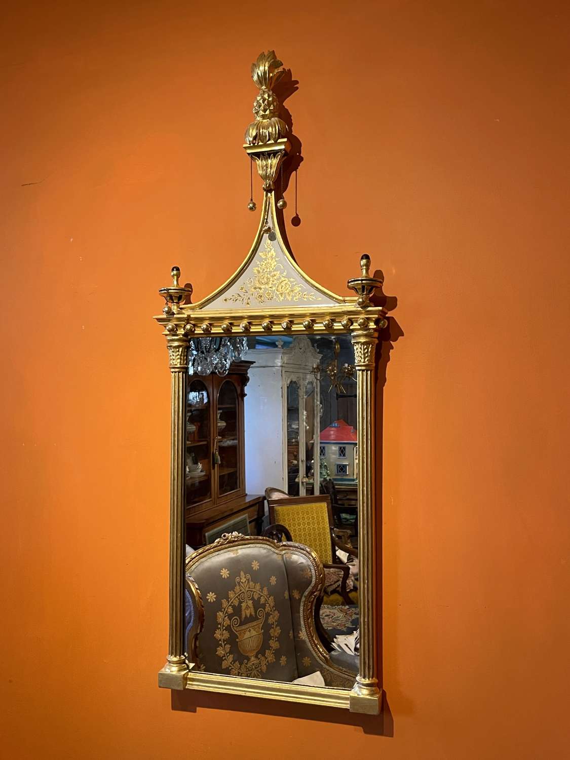 Regency Style Gilded & Verre Eglomise Pier Mirror