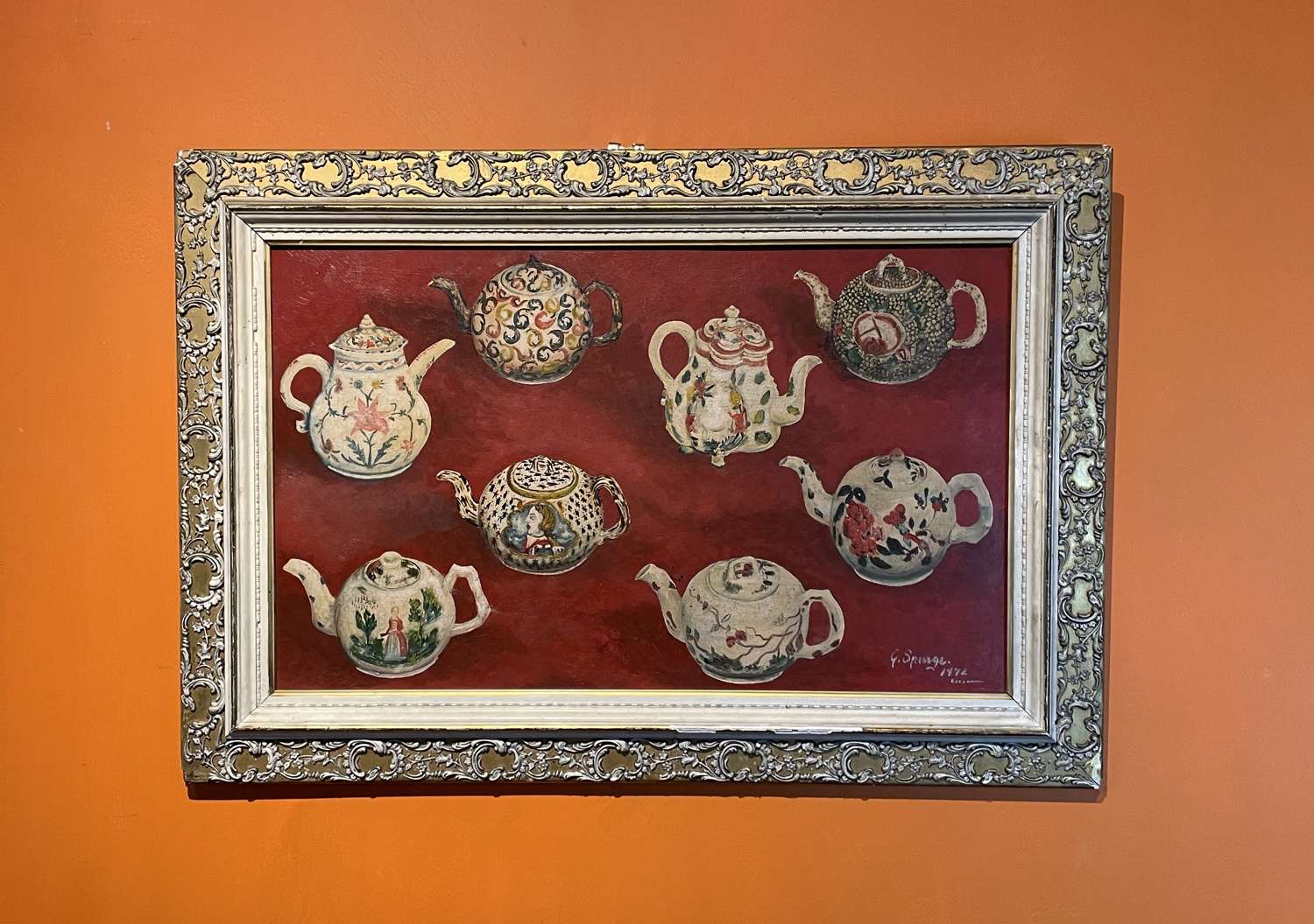 Trompe L'Oeil Oil on Board of 18th Century Teapots