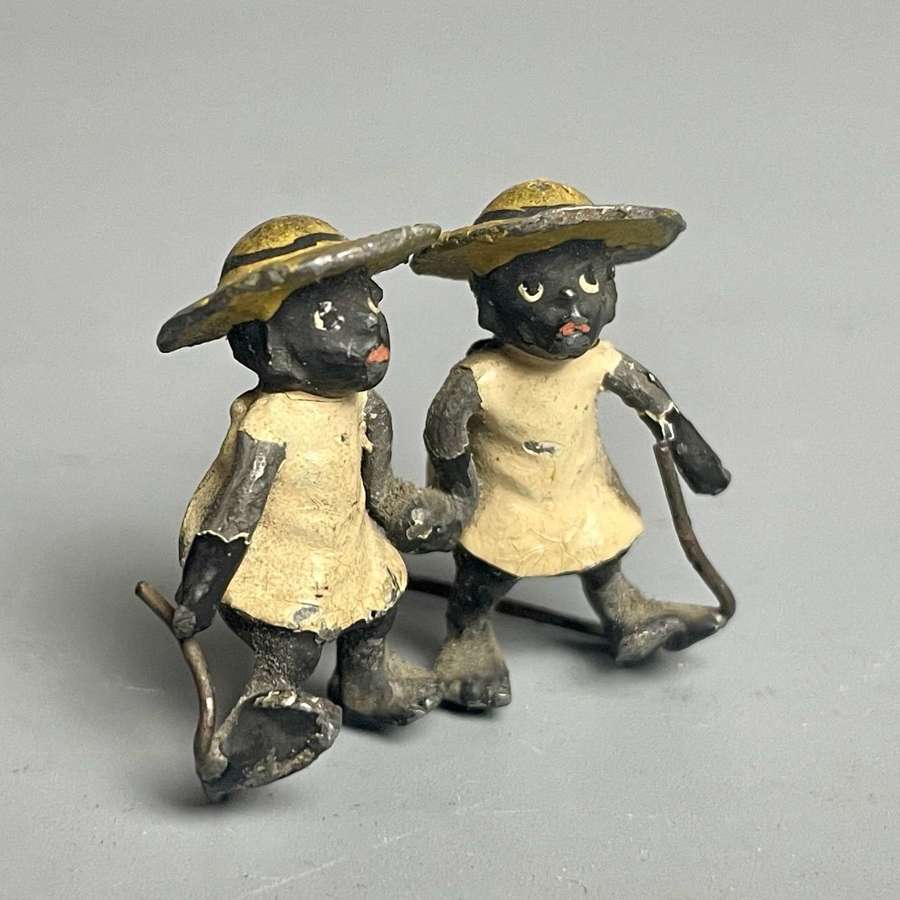 Miniature Painted Lead Group Figure of Two Black Children