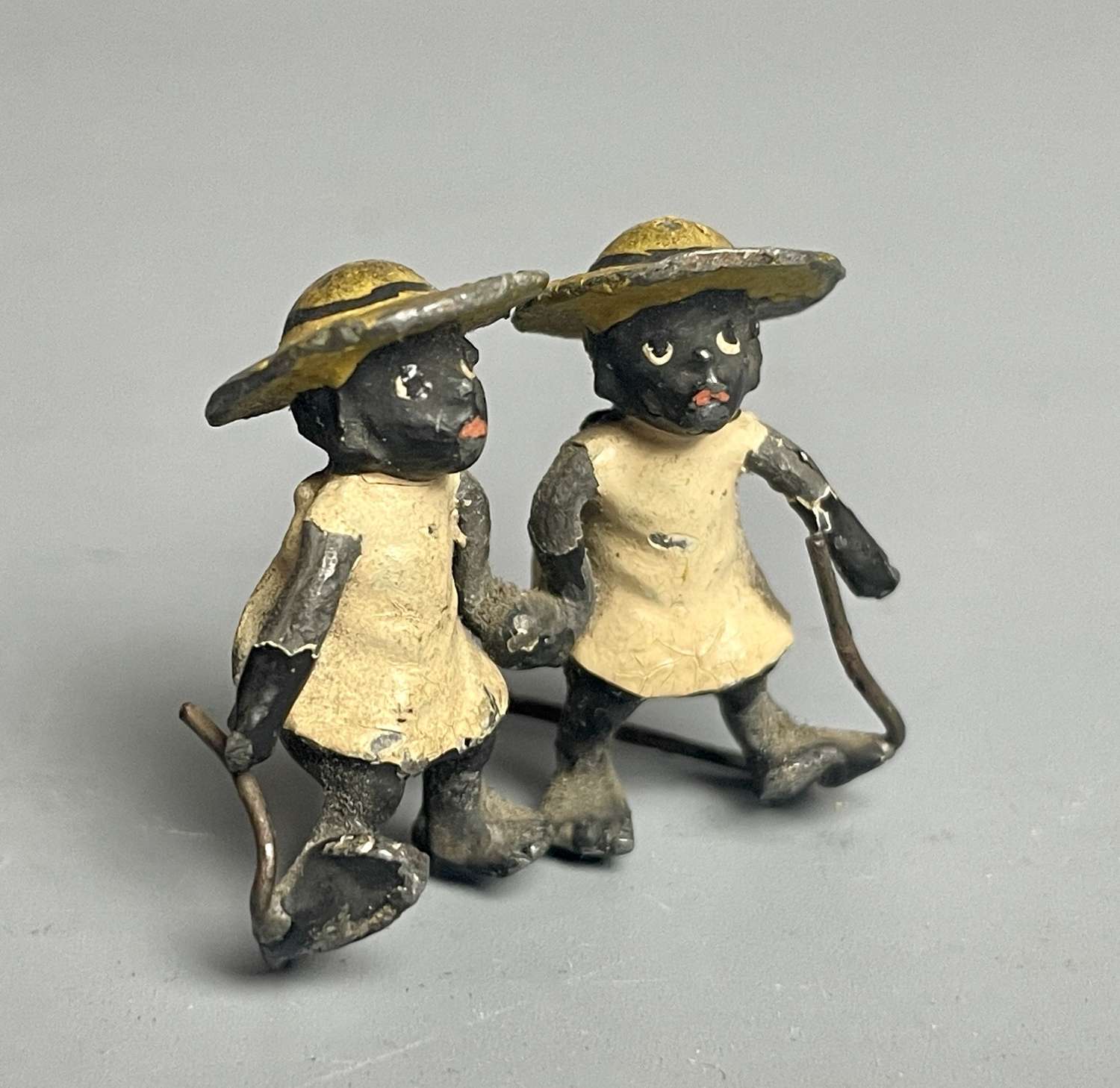 Miniature Painted Lead Group Figure of Two Black Children